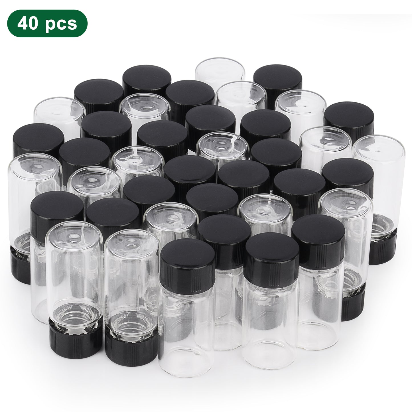 Clear Glass Sample Vials with Screw Caps - 10ml Lab Liquid Containers 40 Pcs