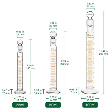 Measuring Cylinder with Glass Stopper, 25-100 ml