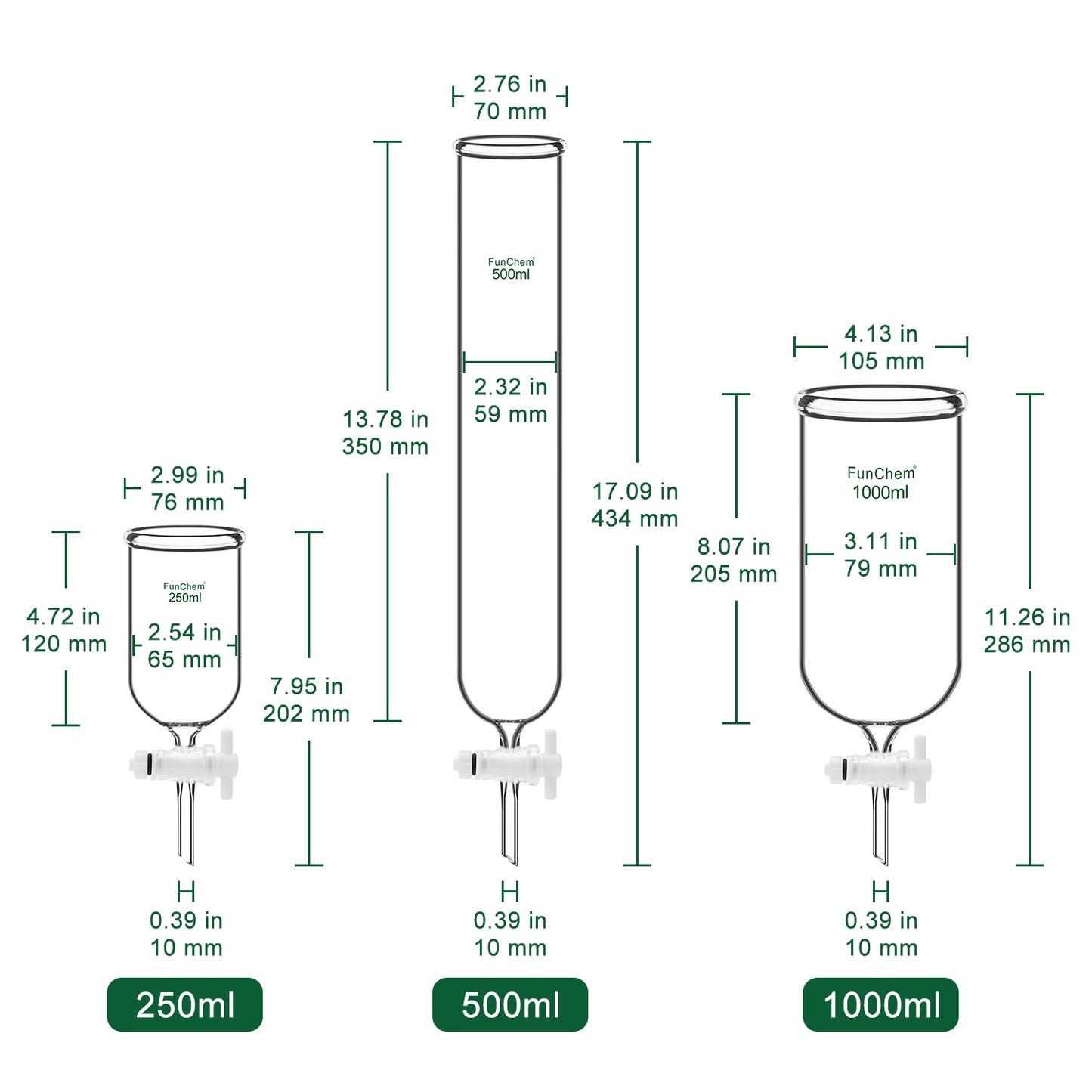 Dropping Funnel with PTFE Stopcock, 250-1000 ml