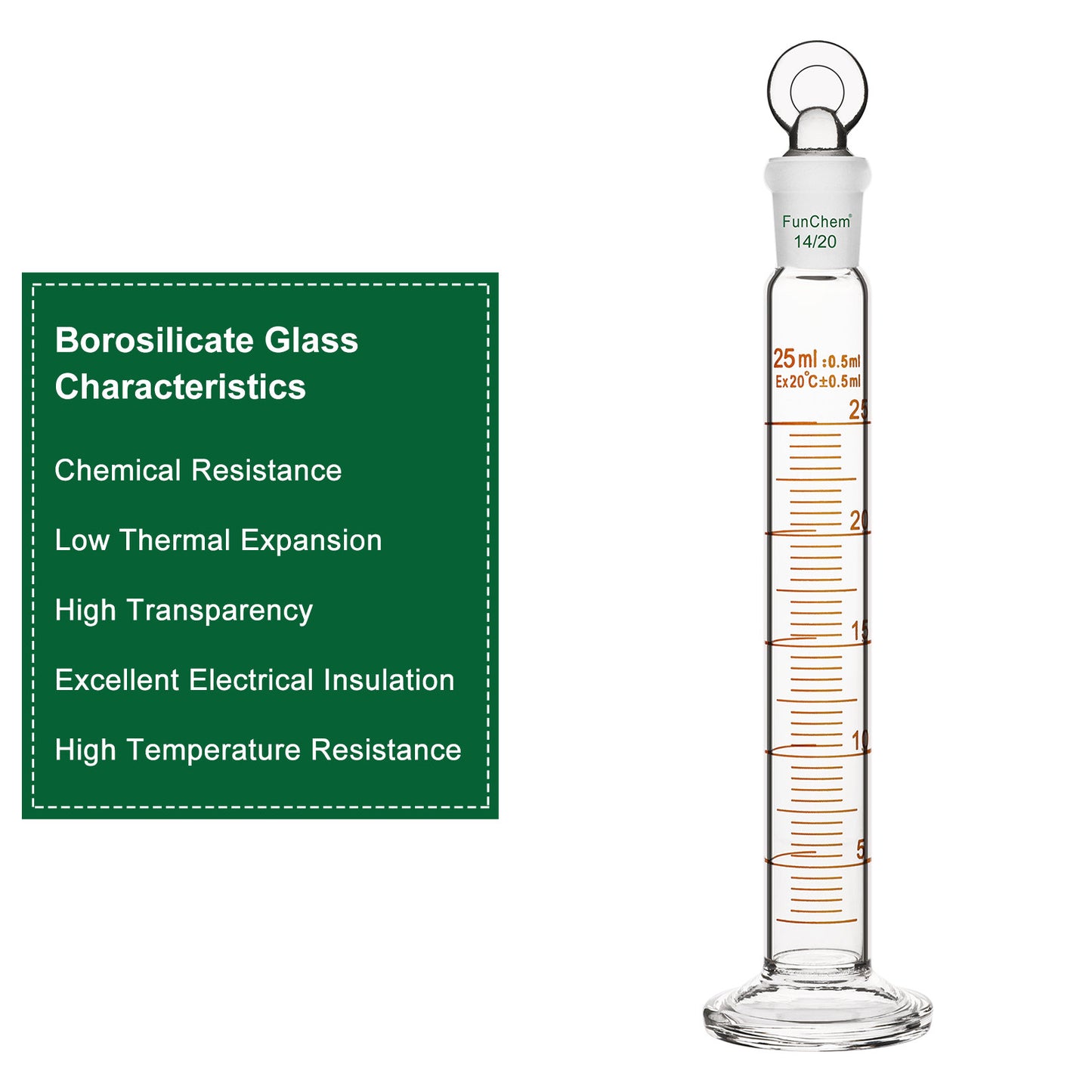 Measuring Cylinder with Glass Stopper, 25-100 ml
