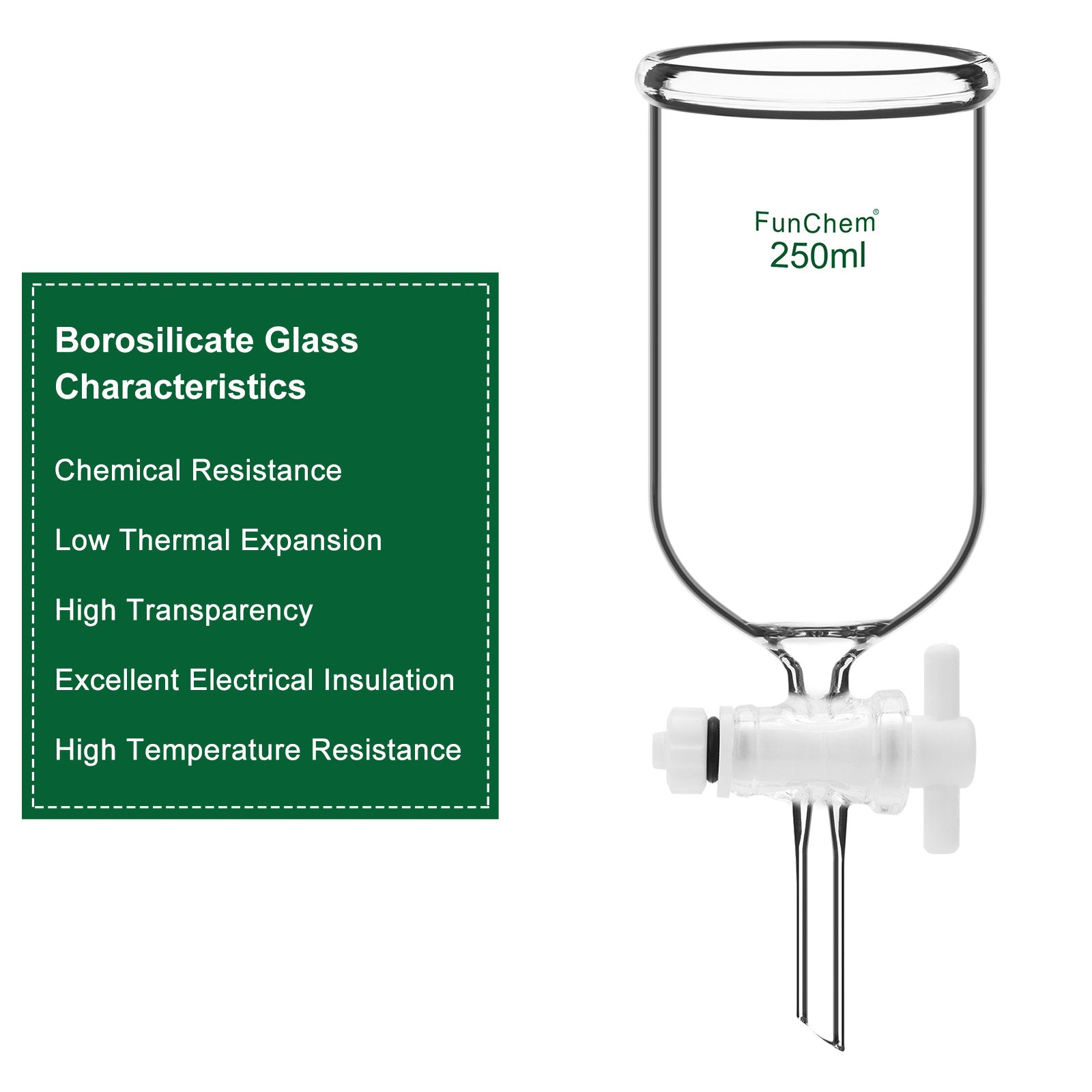 Dropping Funnel with PTFE Stopcock, 250-1000 ml