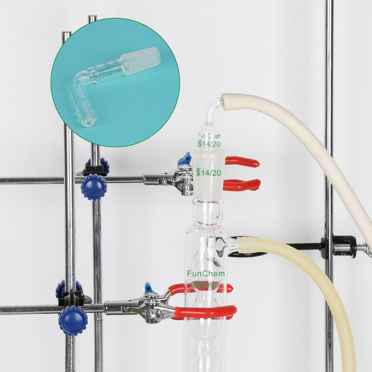 Glass Bent Inlet Hose Adapter, Male Glass Joint