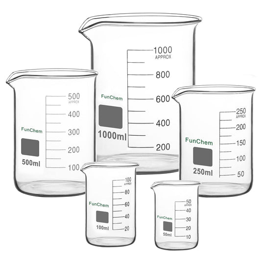 Glass Measuring Beaker Set, (5 Pieces)