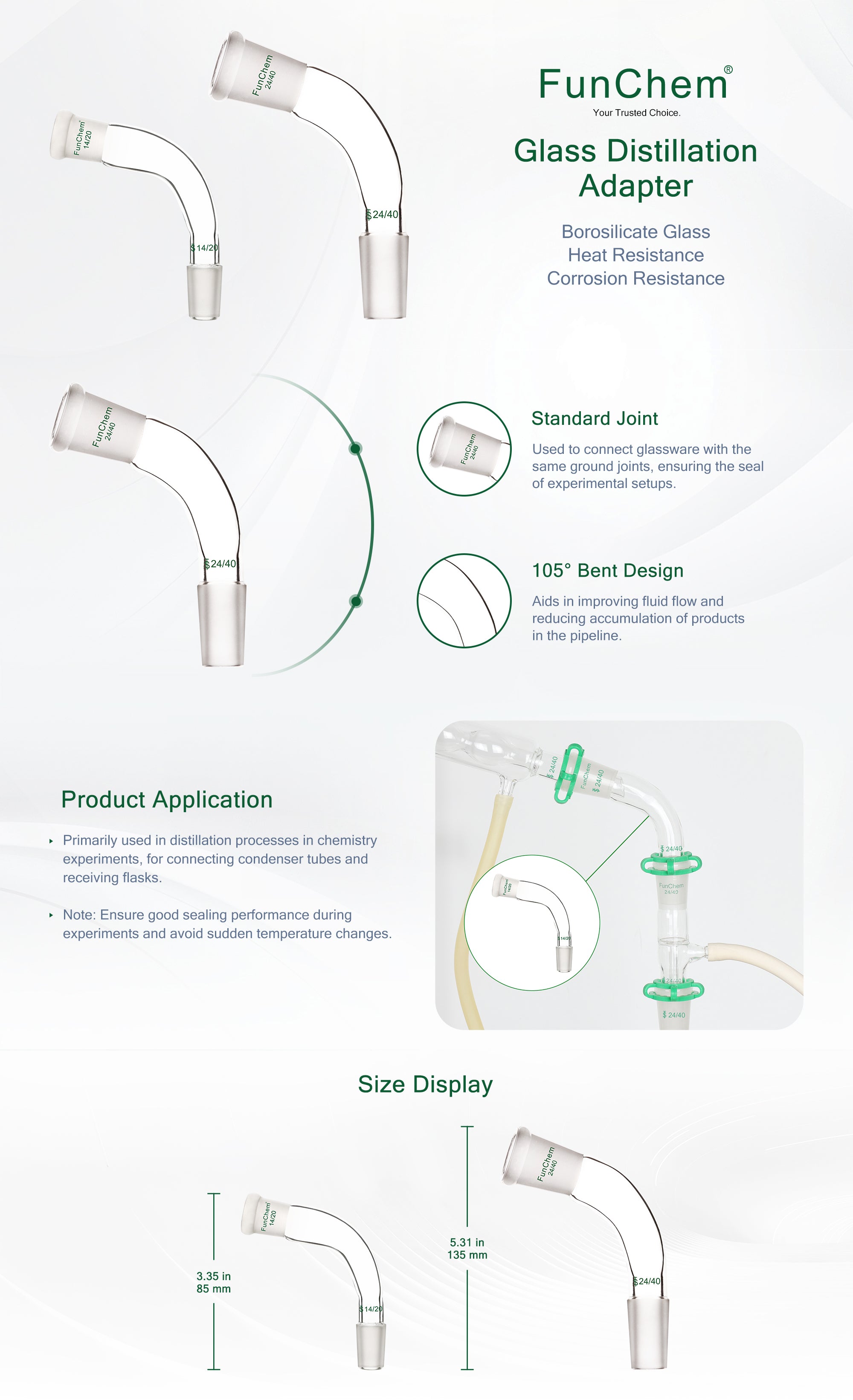 105 Degree Bent Glass Distilling Adapter