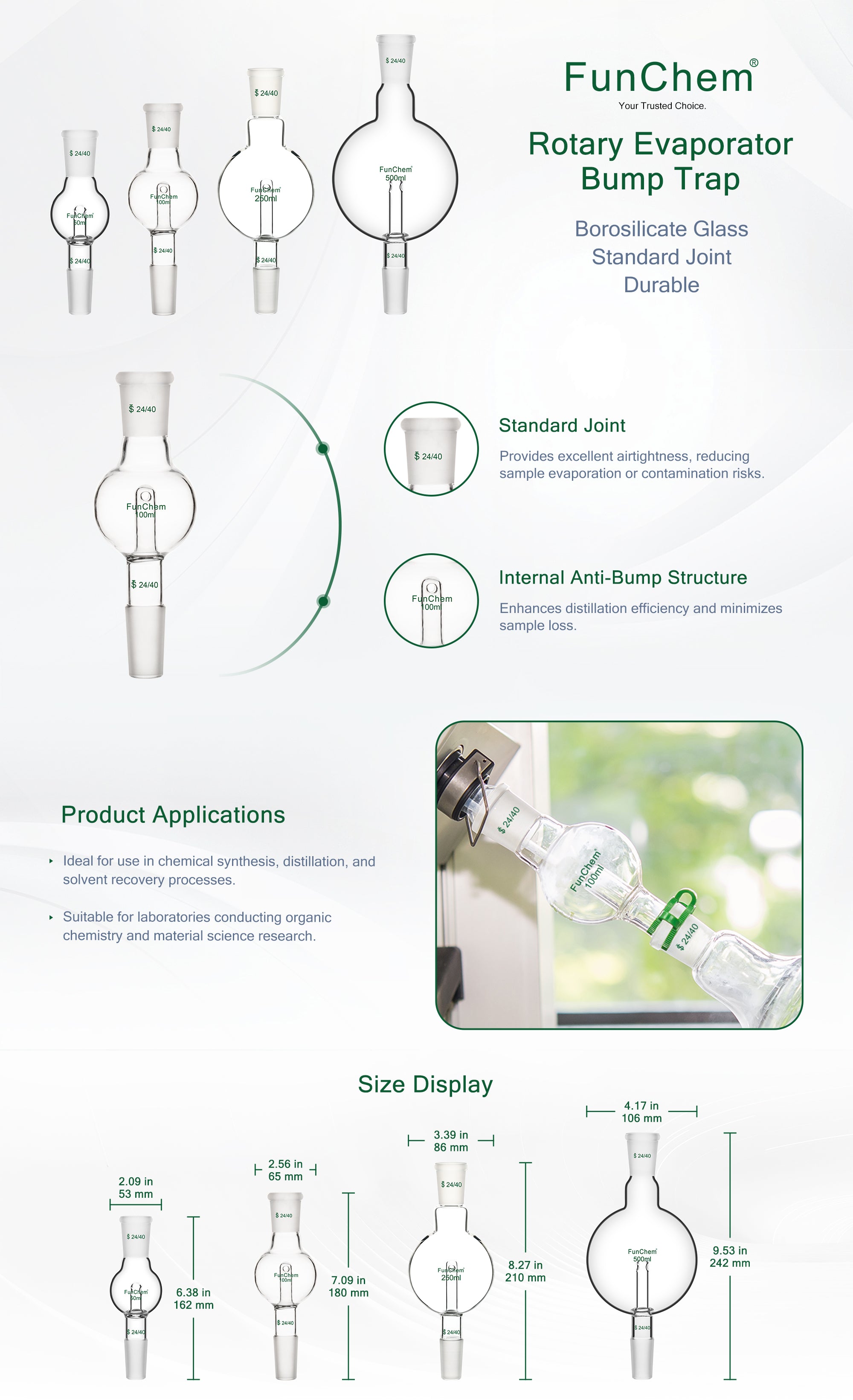  Borosilicate Glass Rotary Evaporator Bump Trap
