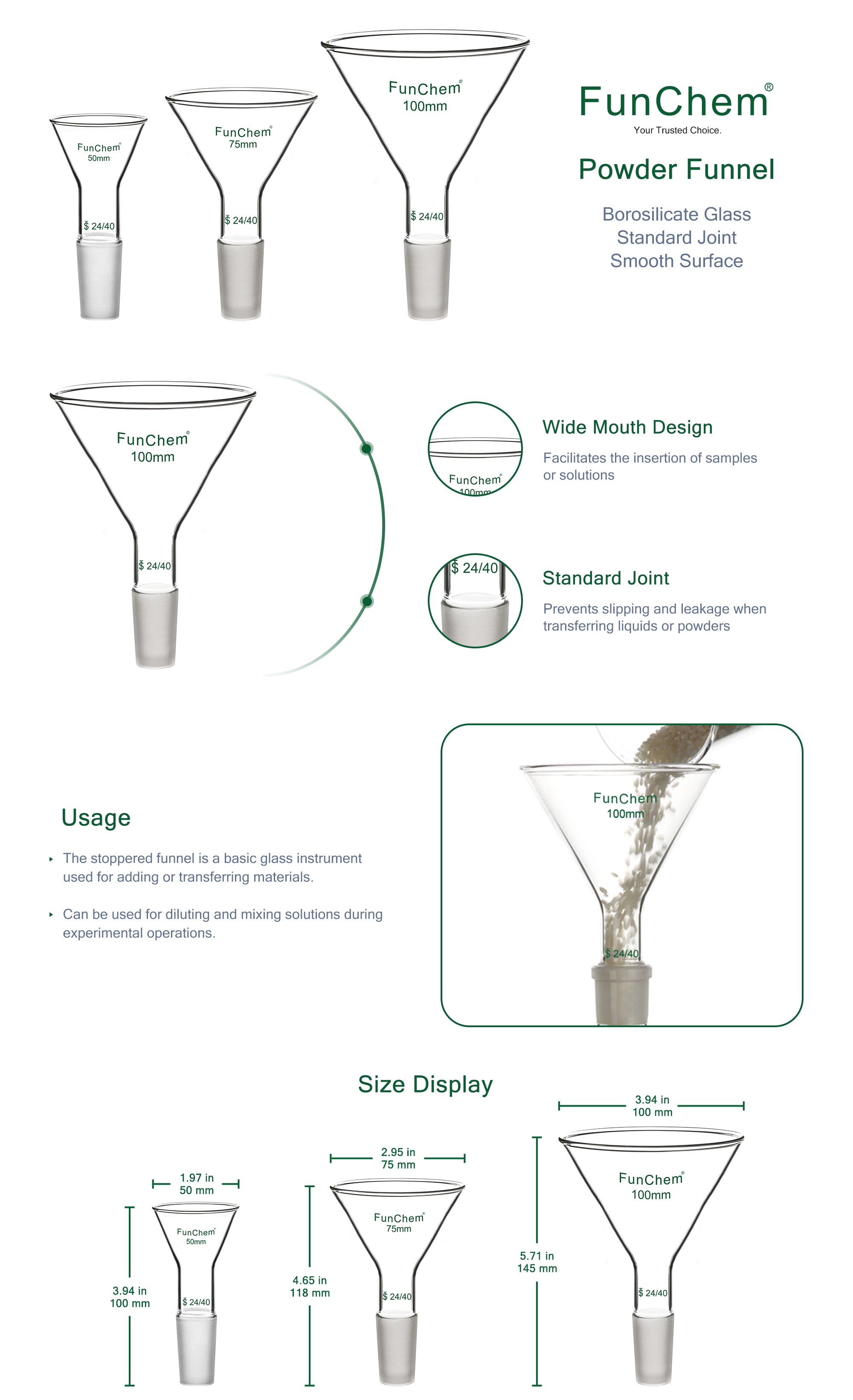 Glass Short Stem Powder Filter Funnel with 24/40 Inner Joint