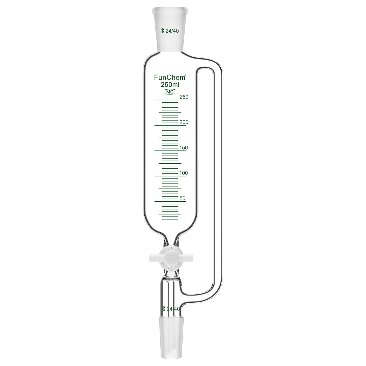 Pressure Equalizing Dropping Funnel, 24/40 Standard Joints, 50-250 ml