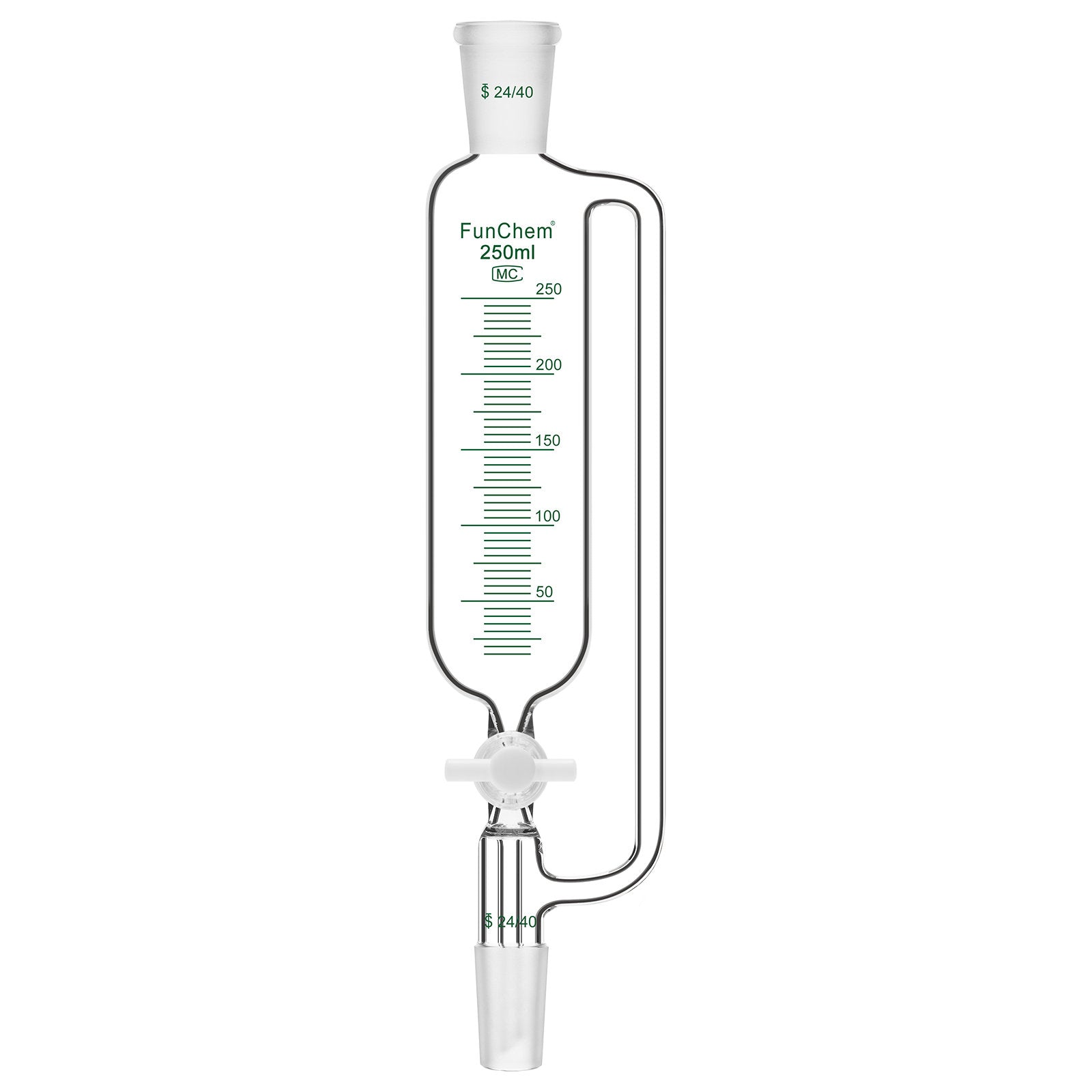 Pressure Equalizing Dropping Funnel, 24/40 Standard Joints, 50-250 ml
